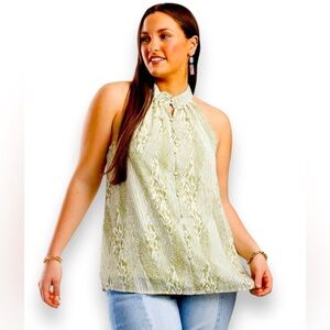 Buckle Black Size Medium Cream & Olive Front Button Lined Printed Tank Top